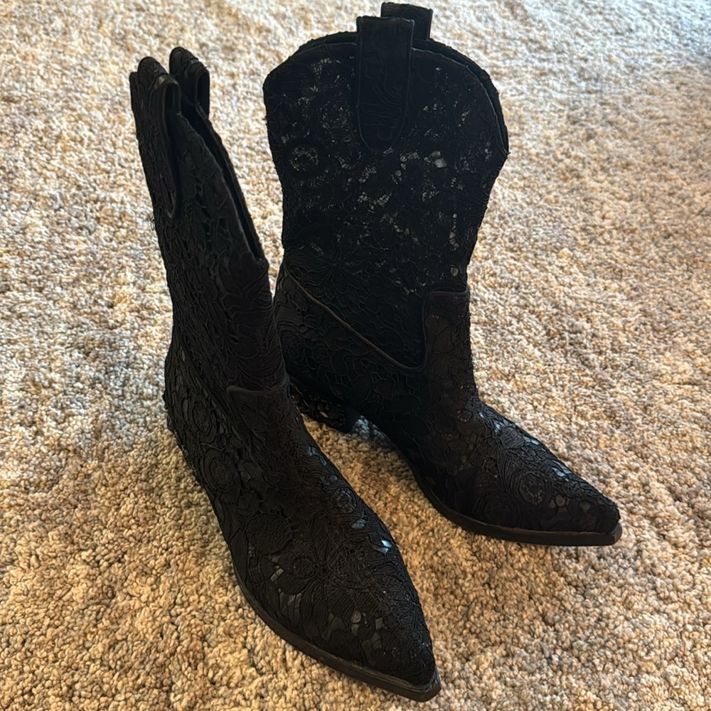 Dolce & Gabbana Black Lace Cowboy Boots, size 41